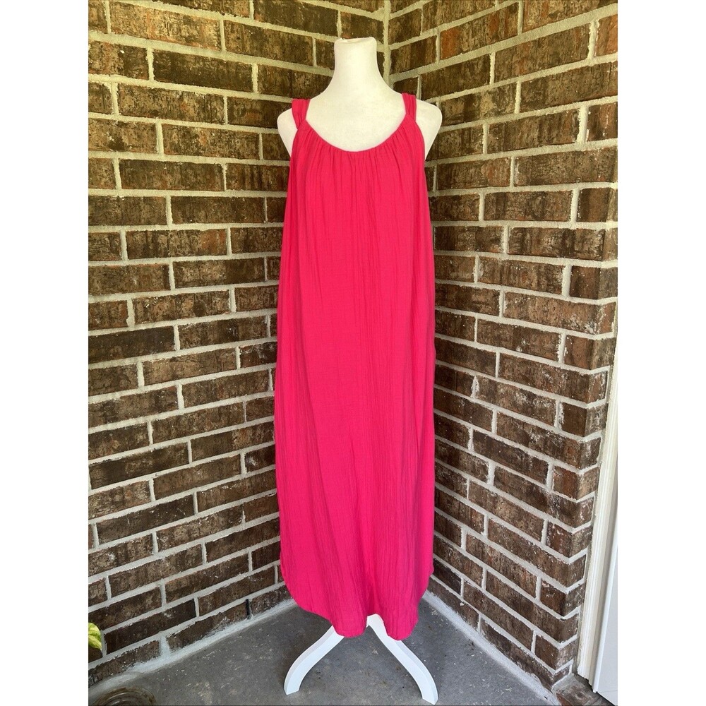 Old Navy Hot Pink Adjustable Tie Wide Straps  Sundress Gauze Lightweight Medium
